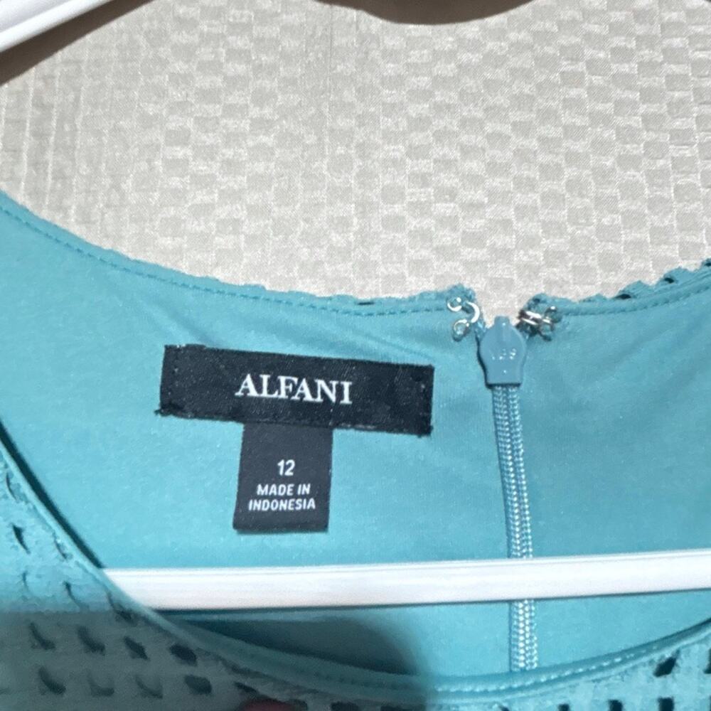 Alfani Teal Aqua Eyelet Laser Cut Dress Size 12 Sleeveless A-Line Empire Summer - Picture 3 of 9